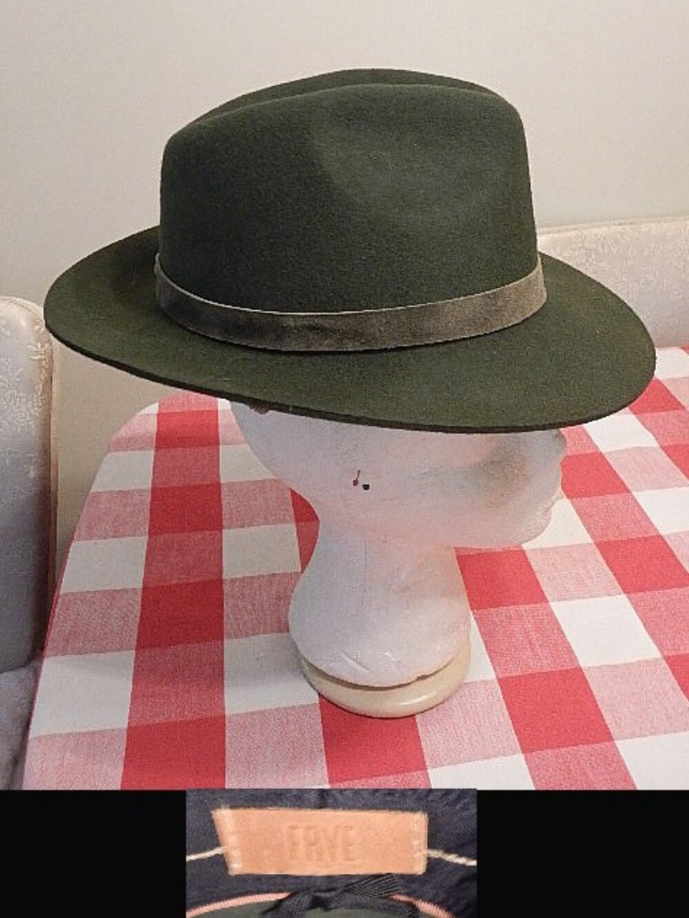 FRYE Felt Fedora Hat  Size Medium/Large - Dark Green  - NICE